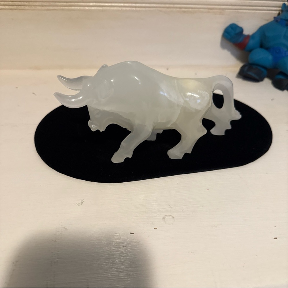 Elegant White Bull Figurine rock crystal quartz 8x2x3.5 inch solid